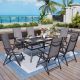 PHI VILLA 7-Piece Metal Patio Outdoor Dining Set with Grey Folding Reclining Sling Chair
