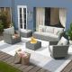 XIZZI Fontainebleau Gray 7-Piece Wicker Patio Conversation Sectional Sofa Set with Beige Cushions and Swivel Rocking Chair