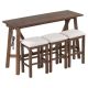 Unbranded Brown 4-Piece Wood Outdoor Dining Set with 3 Upholstered Stools