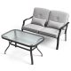 ANGELES HOME 2-Piece Metal Outdoor Patio Conversation Sets with Tempered Glass Coffee Table,Gray Cushions