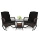 LeveLeve 3-Piece Outdoor Wicker Rocking Bistro Set Conversation Chairs PE Rocking Chairs Set with Black