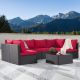 SANSTAR 7-Piece Wicker Patio Conversation Sofa Set, Outdoor Sectional Seating with Tempered Glass, Red Cushion