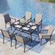 PHI VILLA Black 7-Piece Metal Slat Rectangle Table Outdoor Patio Dining Set with Textilene Chairs