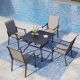 PHI VILLA Black 5-Piece Metal Slat Square Table Patio Outdoor Dining Set with Textilene Chairs