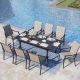 PHI VILLA Black 9-Piece Metal Expandable Table Patio Outdoor Dining Set with Textilene Chairs