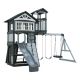 Backyard Discovery Whispering Point All Wooden Cedar Outdoor Playset with Upper Clubhouse, Web Swing, Rock Wall and Wave Slide