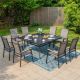 PHI VILLA Black 9-Piece Metal Outdoor Patio Dining Set with Square Table and Stackable Aluminum Chairs