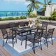 PHI VILLA 7-Piece Metal Rectangle Patio Outdoor Dining Set