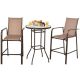 Gymax 3-Pieces Patio Bar Set Outdoor Bistro Set 2 Stools, 1 Tempered Glass Table Brown