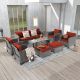 JOYESERY 8-Piece Gray Wicker Outdoor Seating Sofa Set with Ottomans and Coffee Table, Thickening Rust Red Cushions