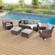 Sonkuki 5-Piece Patio Conversation Set Brown Wicker with Swivel Rocking Chair and Linen Grey Thickening Cushions