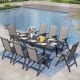 PHI VILLA 9-Piece Metal Patio Outdoor Dining Set with Rectangle Extensible Table and Padded Folding Sling Chair
