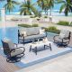 PHI VILLA Metal 5 Seat 4-Piece Steel Outdoor Patio Conversation Set With Swivel Chairs, Gray Cushions, Marble Pattern Table