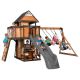 Backyard Discovery Canyon Creek All Cedar Swing Set Playset w/ Rockwall Upper Fort Belt Swings Web Swing Gray Wave Slide, and Play Kitchen