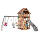 Backyard Discovery Highlander All Cedar Wood Children's Swing Set Playset with Multi-level Clubhouse Rockwall Swings and Gray Wave Slide