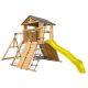 Backyard Discovery Endeavor All Cedar Wood Children Swing Set Playset w/ Elevated Clubhouse Climbing Wall Swings Web Swing and Yellow Slide