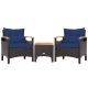 Costway 3-Piece Metal Wood Plastic Wicker Patio Conversation Set with Navy Cushion