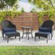 Gardenbee 5-Piece Wicker Outdoor Patio Conversation Lounge Chair Set with Blue Cushions, Ottomans and Side Table
