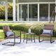 Runesay Retro 3 -Piece Wicker Outdoor Bistro Set Seating Group with Grey Cushion