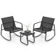 Costway 3-Piece Metal Outdoor Bistro Patio Rocking Set 2 Rocking Bistro Chairs and Glass-Top Table for Porch