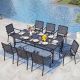 PHI VILLA 9-Piece Metal Rectangle Outdoor Dining Set with Stackable Dining Chairs
