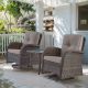 Gymojoy Brown 3-Piece Wicker Patio Conversation Set with Gray Cushions