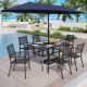 PHI VILLA 8-Piece Metal Patio Outdoor Dining Set with Umbrella