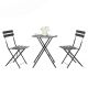 Tenleaf 3-Piece Black Metal Round Table Outdoor Bistro Set with Beige Cushions
