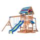 Backyard Discovery Beach Front All Cedar Wood Outdoor Children's Playset Swing Set w/ Monkey Bars Wave Slide Rockwall and Play Accessories