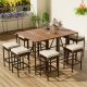 Unbranded 10-Piece Wicker Outdoor Bistro Set, High-Dining with Acacia Wood Foldable Tabletop, Beige Cushions, All-Weather, Brown