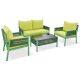 Angel Sar 4-Piece Woven Rope Patio Conversation Set Deep Seating with Tempered Glass Table and Thick Cushion, Green
