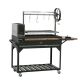 Backyard Discovery Santa Maria Argentine BBQ Charcoal Grill in Black with Acacia Wood Side Table, Stainless Steel Grate Frame & Cover