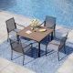 PHI VILLA Black 5-Piece Metal Outdoor Dining Set Metal with Wood-Look Square Table and Gourd-Shaped Chairs with Gray Cushions