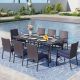 PHI VILLA Black 9-Piece Metal Patio Outdoor Dining Set with Rattan Chair with Blue Cushion