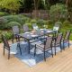 PHI VILLA Black 9-Piece Metal Outdoor Patio Dining Set with Slat Rectangle Table and Stackable Aluminum Chairs