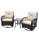 Unbranded 3-Piece Wicker Outdoor Bistro Set Patio Conversation Set with Khaki Cushion, Glass Top Side Table