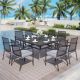 PHI VILLA 9-Piece Black Metal Outdoor Dining Set with Slat Extra-large Square Table and Metal Chairs with Gray Cushions