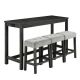 Tenleaf 4-Piece Black MDF Wood Rectangular Outdoor Dining Set with Gray Cushions
