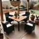 Cesicia Black 5-Piece Wicker Outdoor Dining Set with Acacia Wood Top Table Cream Cushion