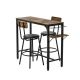 Unbranded 3-Piece Metal Outdoor Bistro Set with Wood Top Metal Base side table Industrial Bar Table, Black Cushions