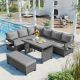 Unbranded 5-Piece Gray PE Wicker Outdoor Patio Sectional Set, Sectional L-Shaped Garden Furniture Set with Gray Cushions