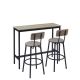Unbranded 3-Piece Metal Outdoor Bistro Set with 2 stools, PU Soft Seat with Backrest, Black Cushions, Industry Style, Gray