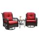 Unbranded 3-Piece Brown Resin Wicker Outdoor Bistro Set with Red Cushions, Swivel Rocking Chairs, Tempered Glass Side Coffee Table