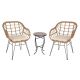 Zeus & Ruta Natural 3-Piece PE Wicker Patio Outdoor Bistro Sets with Beige Cushions 2 Chairs and Coffee Table for Backyard