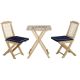 Unbranded 3-Piece Natural Pine Wood Patio Folding Outdoor Bistro Set with Dark Blue Tie-on Cushion, Square Coffee Table