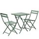 Unbranded 3 Piece Dark Green Metal Patio Outdoor Bistro Set of Foldable Square Table and Chairs