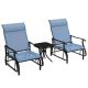 Zeus & Ruta 3 Piece Light Blue Metal Outdoor Bistro Set, 2 Patio Rocking Swing Chairs with Sling Fabric,Coffee Table, Glass Tabletop