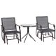 Zeus & Ruta 3 Piece Gray Metal Outdoor Bistro Set, 2 Patio Rocking Swing Chairs with Sling Fabric, Coffee Table with Glass Tabletop