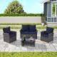 Unbranded 4-Pieces Wicker Outdoor Patio Furniture Sectional Set, with Blue Cushions and Tempered Glass Coffee Table