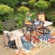PHI VILLA Brown 3-Piece Cast Aluminum Outdoor Dining Set with Round Table and Swivel Chairs with Beige Cushions